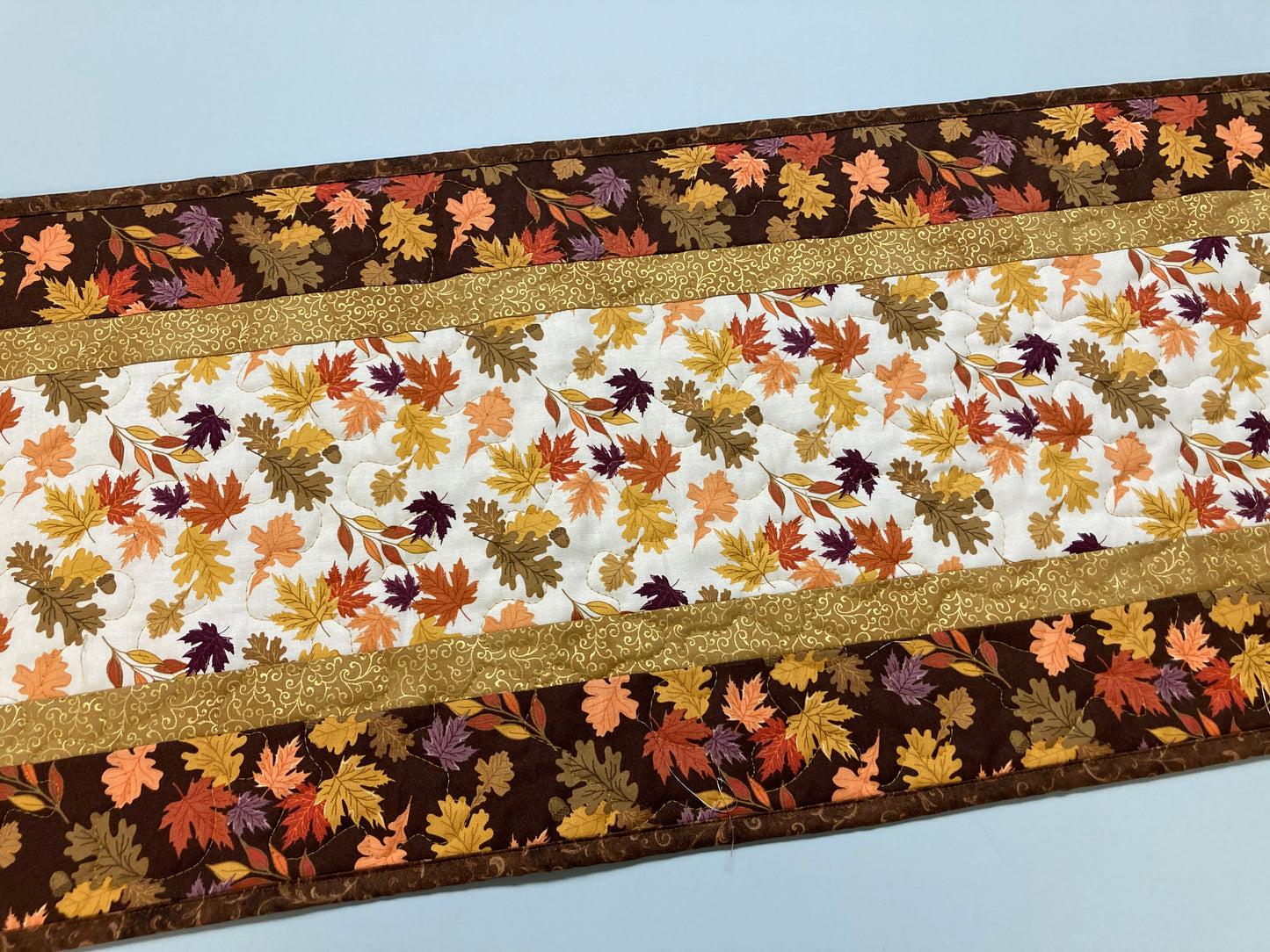 Fall Leaves Dining Table Runner, 13x48" Reversible Holiday Winter, Autumn Rust Gold Red Coffee End Table, Earth Tones Thanksgiving Quilted