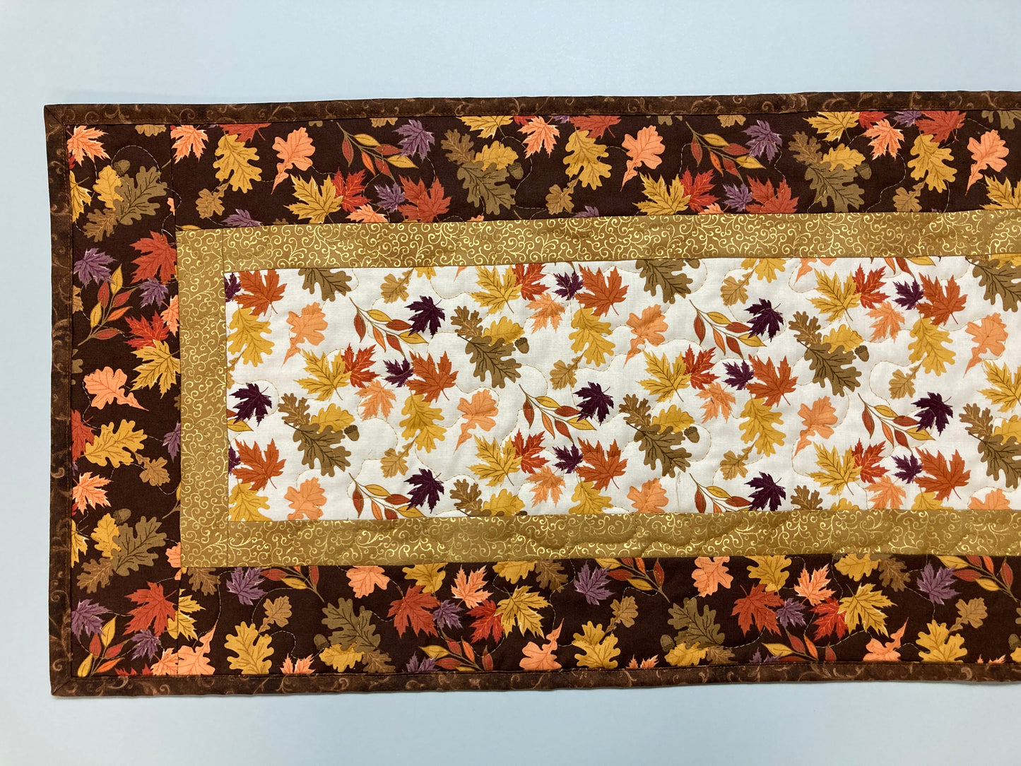 Fall Leaves Dining Table Runner, 13x48" Reversible Holiday Winter, Autumn Rust Gold Red Coffee End Table, Earth Tones Thanksgiving Quilted