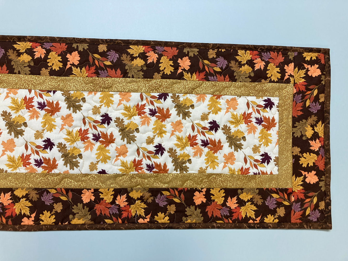 Fall Leaves Dining Table Runner, 13x48" Reversible Holiday Winter, Autumn Rust Gold Red Coffee End Table, Earth Tones Thanksgiving Quilted