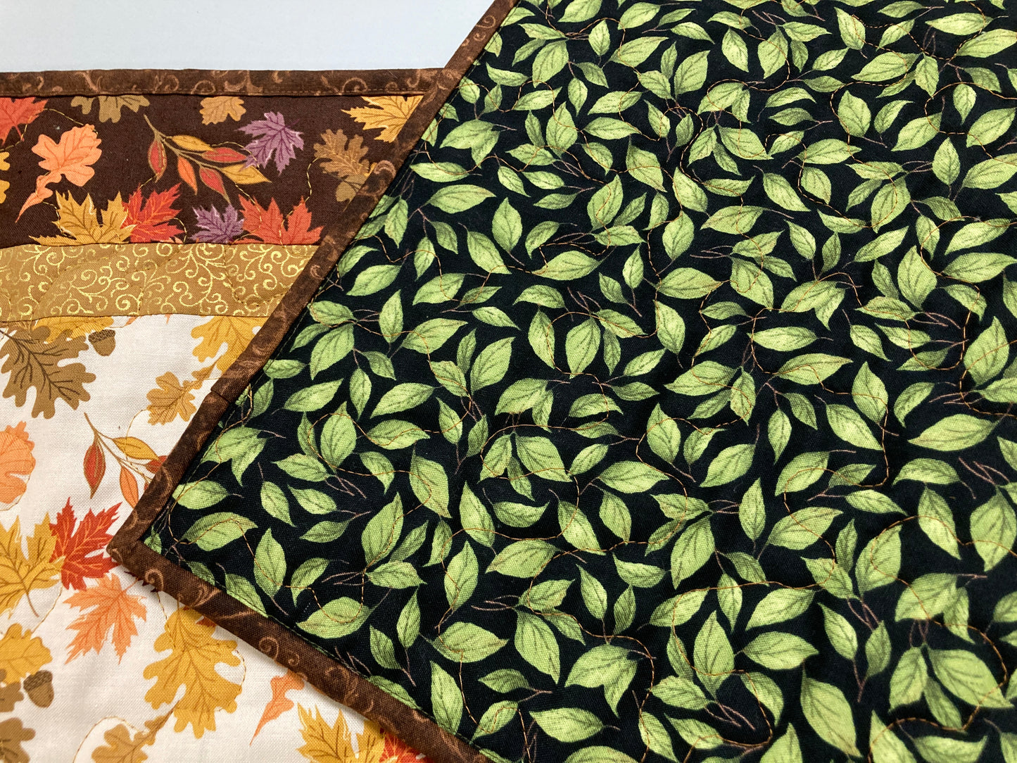 Fall Leaves Dining Table Runner, 13x48" Reversible Holiday Winter, Autumn Rust Gold Red Coffee End Table, Earth Tones Thanksgiving Quilted