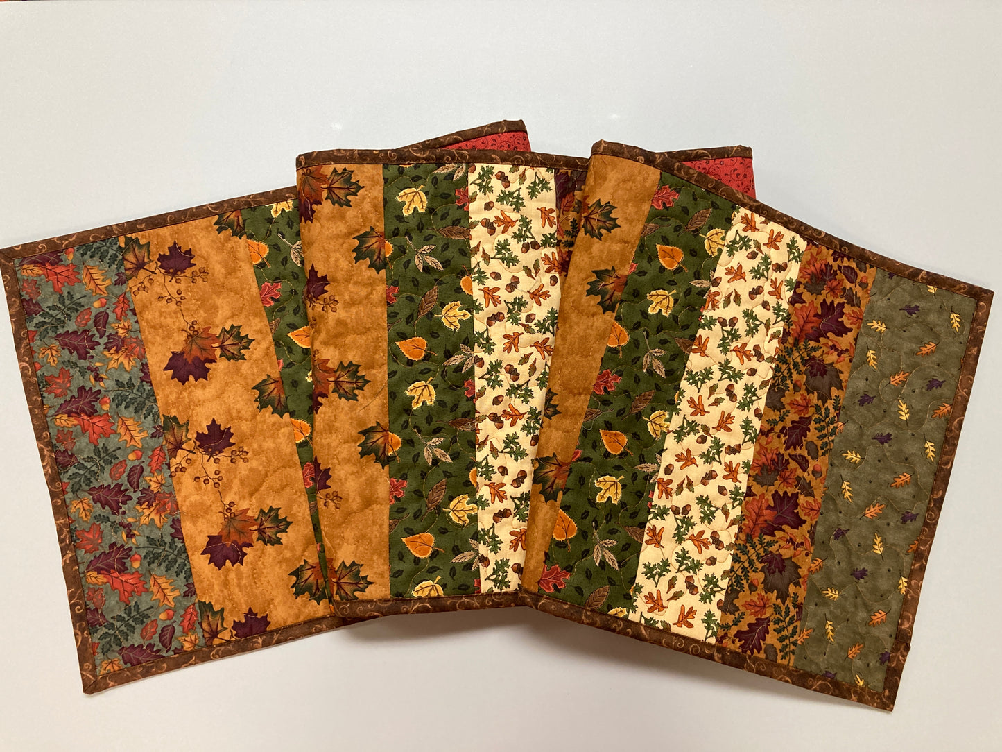 Autumn Splendor Dining Table Runner, 13.5x60" Fall Leaves Quilted Coffee End Table, Earth Tones Thanksgiving, Long Handmade Rustic Woods