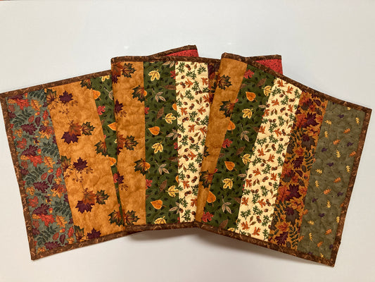Autumn Splendor Dining Table Runner, 13.5x60" Fall Leaves Quilted Coffee End Table, Earth Tones Thanksgiving, Long Handmade Rustic Woods