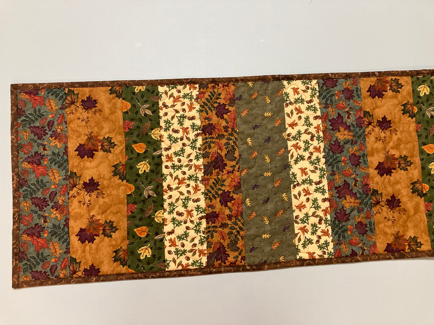 Autumn Splendor Dining Table Runner, 13.5x60" Fall Leaves Quilted Coffee End Table, Earth Tones Thanksgiving, Long Handmade Rustic Woods