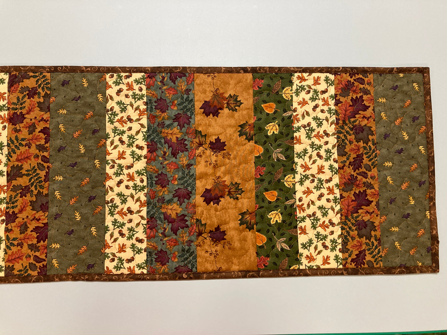 Autumn Splendor Dining Table Runner, 13.5x60" Fall Leaves Quilted Coffee End Table, Earth Tones Thanksgiving, Long Handmade Rustic Woods