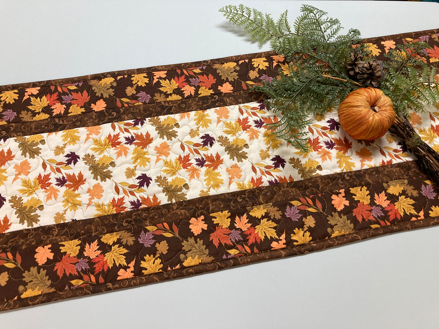 Fall Leaves Dining Table Runner, 13x48" Reversible Holiday Winter, Autumn Rust Gold Red Coffee End Table, Earth Tones Thanksgiving Quilted