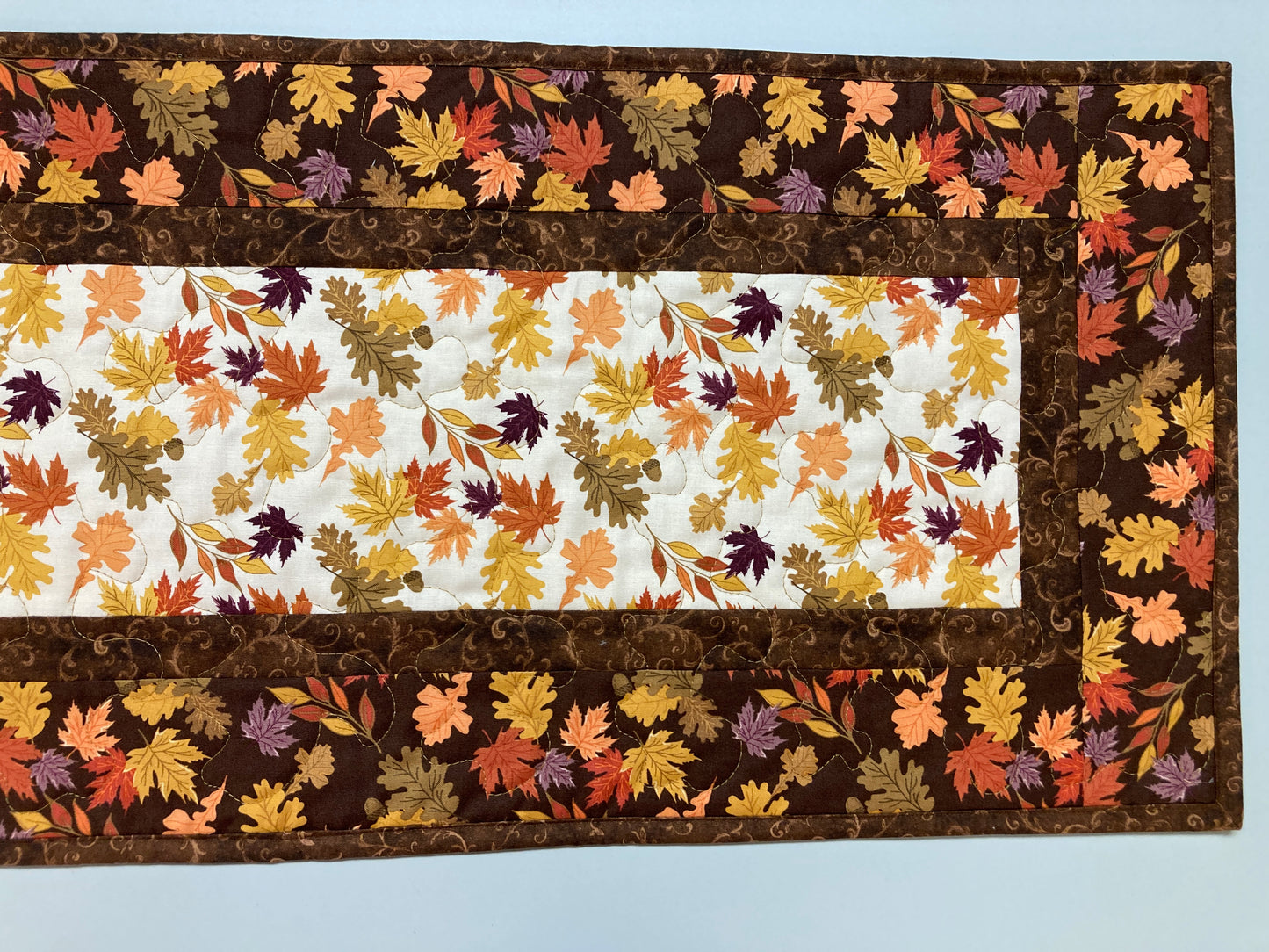 Fall Leaves Dining Table Runner, 13x48" Reversible Holiday Winter, Autumn Rust Gold Red Coffee End Table, Earth Tones Thanksgiving Quilted