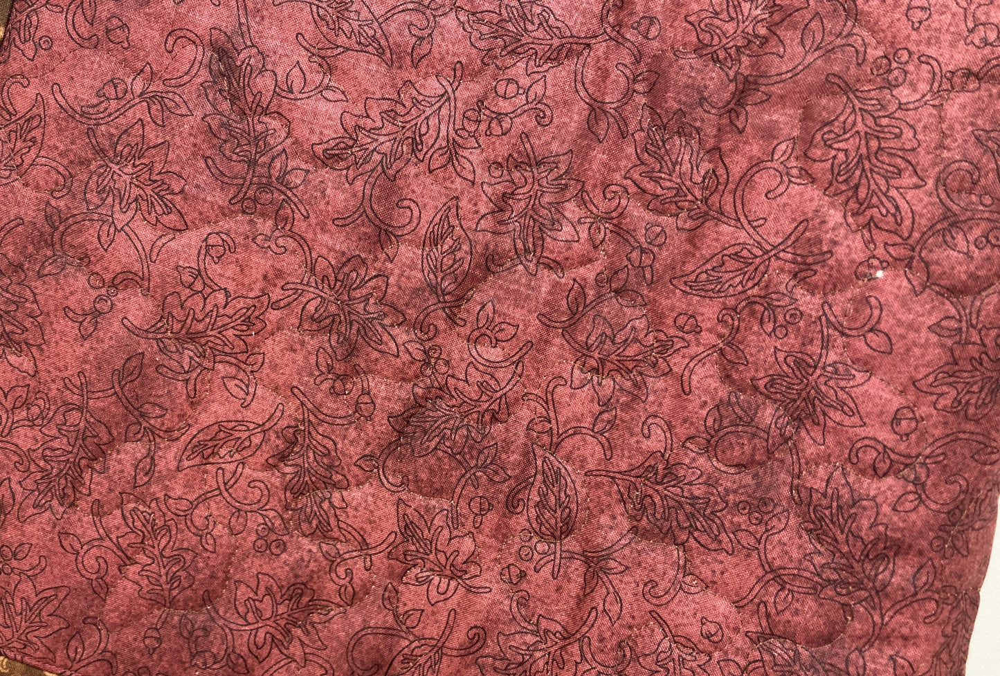 Batik Fall Leaves Quilted Table Runner, Autumn Golden Brown Rust Blue, Dining Coffee End Table Runner, 13x48" Reversible Summer Handmade