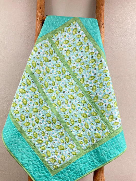 Baby Quilt, Green and Turquoise Pea Pod Baby Faces, Gender Neutral Toddler Throw, Boy or Girl Quilt, Play Mat, Shower Gift 37x40"
