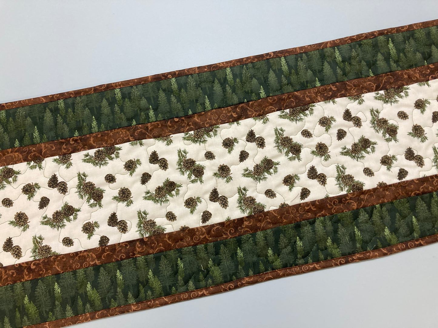 Pine Trees Pine Cones Quilted Dining Table Runner, Reversible Fall Leaves, Coffee Table Runner, Dresser Scarf, End Table 13x48" Handmade