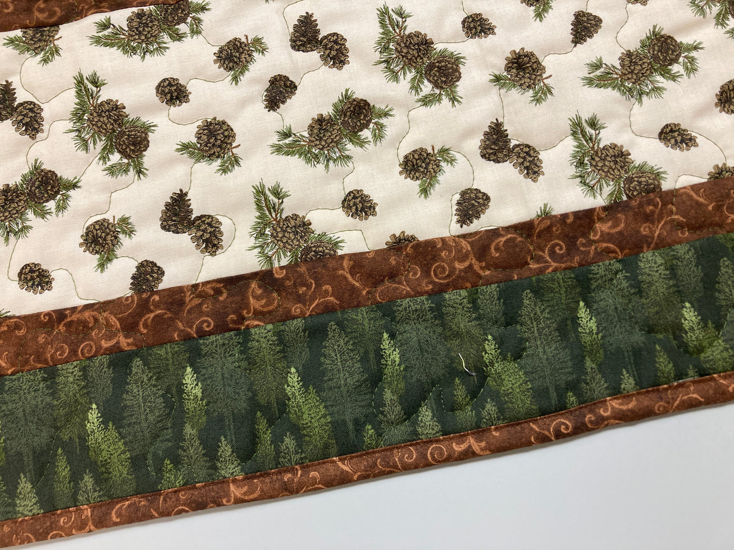 Pine Trees Pine Cones Quilted Dining Table Runner, Reversible Fall Leaves, Coffee Table Runner, Dresser Scarf, End Table 13x48" Handmade
