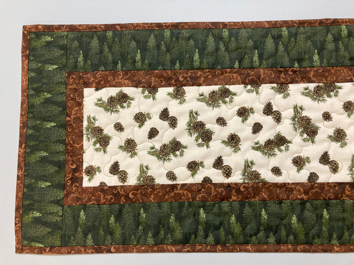 Pine Trees Pine Cones Quilted Dining Table Runner, Reversible Fall Leaves, Coffee Table Runner, Dresser Scarf, End Table 13x48" Handmade