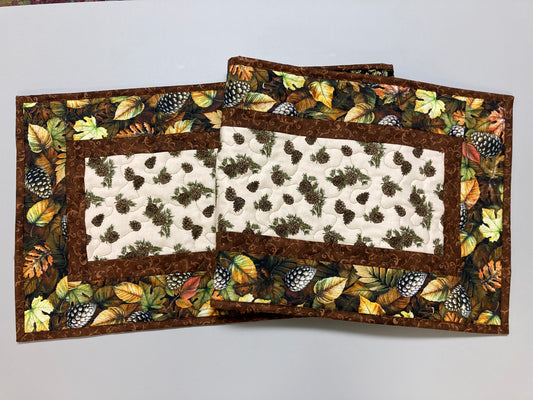 13x48"Pine Cones and Fall Leaves Quilted Dining Table Runner 13x48", Reversible Christmas, Coffee Table Runner, Dresser Scarf, End Table  Handmade
