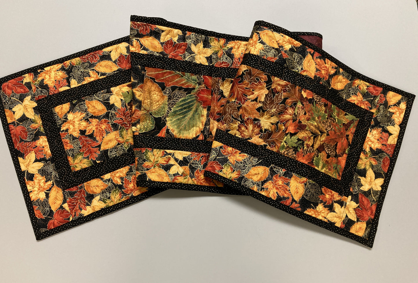 Autumn Leaves Fall Dining Table Runner, 13x56" Reversible Holiday Winter, Thanksgiving Dinner Long Red Green Gold Woods Colorful Handmade