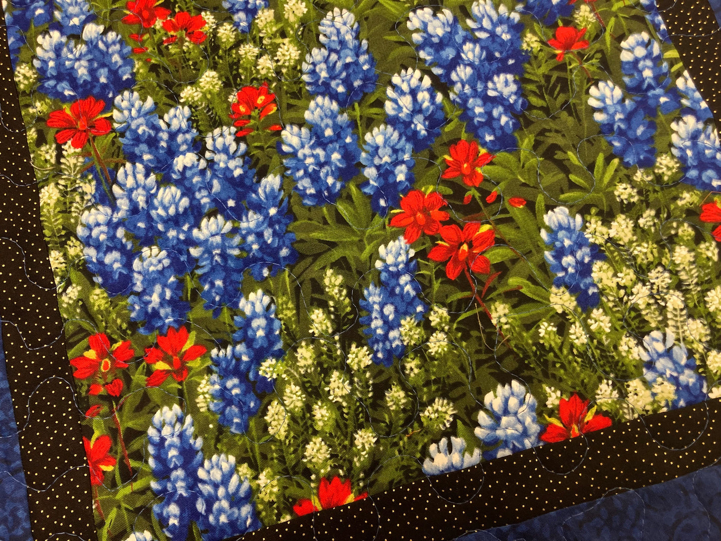 Blue Bonnets Red Flowers Quilted Table Topper, Reversible Mat, 18x18" Coffee Table End Table Nightstand, Large Square Summer Spring Decor