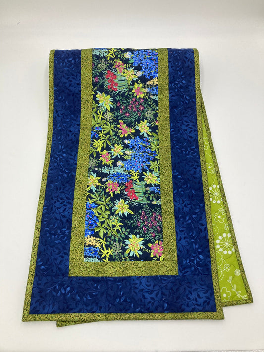 Garden Wildflower Quilted Table Runner for Dining Room, Reversible 13x48" Summer Spring Coffee End Table, Everyday Dresser Scarf Handmade